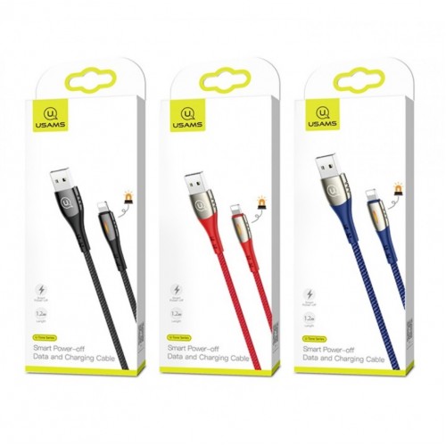 USB Kabelis USAMS "SJ303" Zils "Lightning" 120cm (LED indicator)