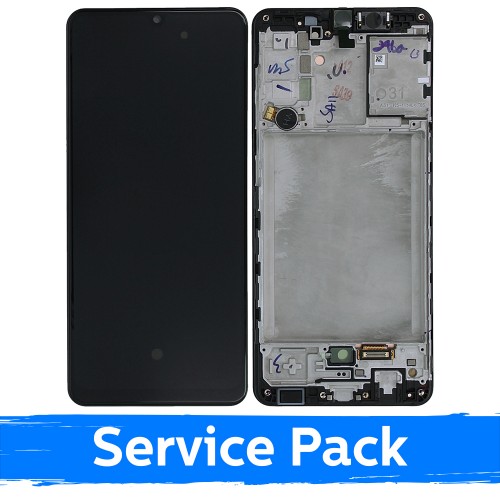 LCD Displejs Saderīgs ar Samsung A315 A31 Melns Ar Frame (Service Pack)