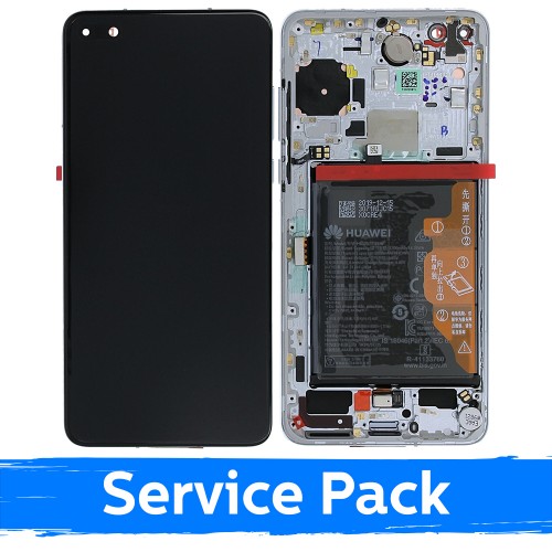 LCD Displejs Saderīgs ar Huawei P40 Ar Frame / Ice Balts / (Service Pack)