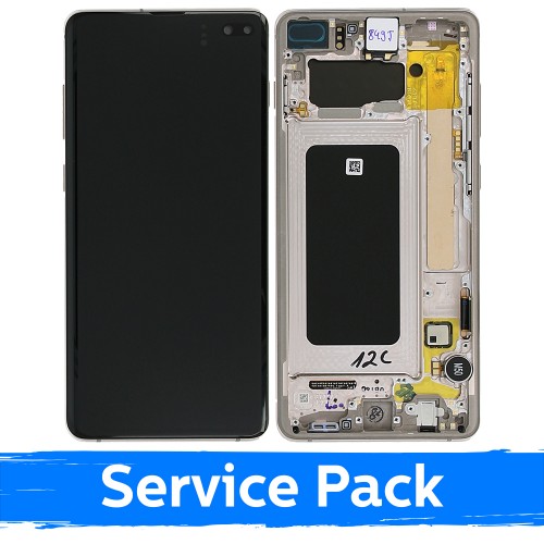 LCD Displejs Saderīgs ar Samsung G975 S10 Plus Ar Frame / Ceramic Balts / (Service Pack)