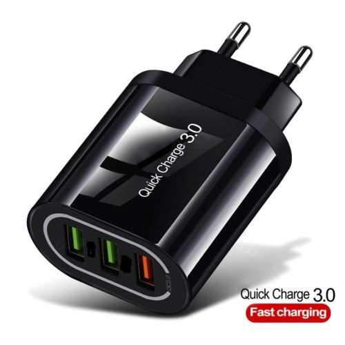Lādētājs "QC3.0 Quick Charge" Melns (3xUSB / 3.1A)