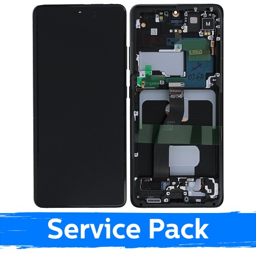 LCD Displejs Saderīgs ar Samsung G998 S21 Ultra Ar Frame / Phantom Melns / (Service Pack)
