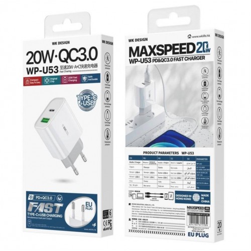 Lādētājs WK Design "WP-U53" Balts 20W (Ports:"Type-C")