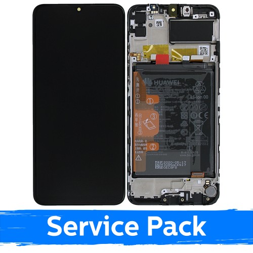 LCD Displejs Saderīgs ar Huawei Y6P 2020 Melns Ar Frame (Service Pack)