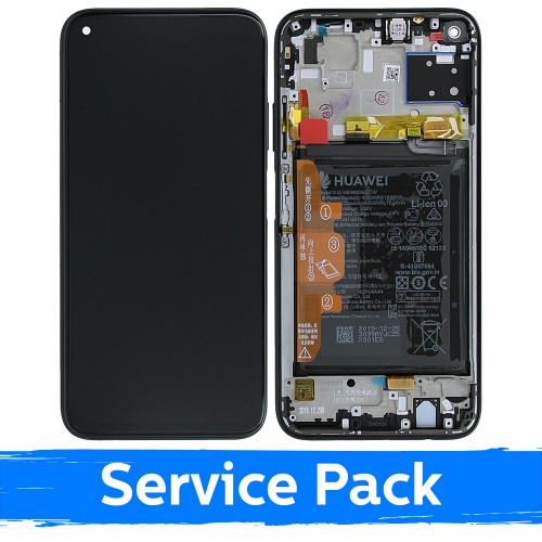 LCD Displejs Saderīgs ar Huawei P40 Lite Ar Frame / Midnight Melns / (Service Pack)