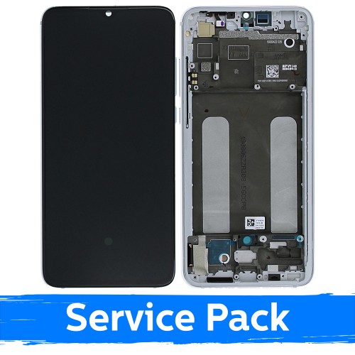 LCD Displejs Saderīgs ar Xiaomi Mi 9 Lite Ar Frame / Pearl Balts / (Service Pack)