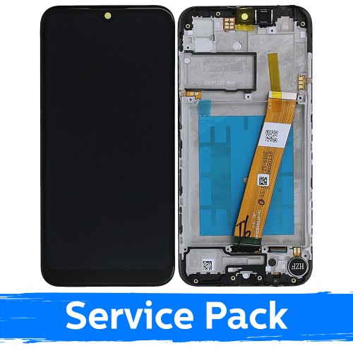 LCD Displejs Saderīgs ar Samsung A015F A01 (2020) Melns Ar Frame (Service Pack)