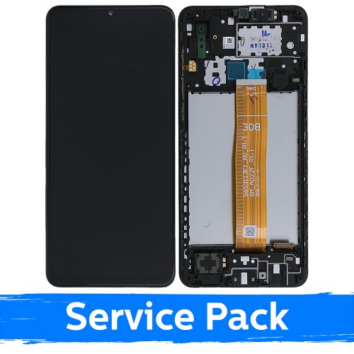 LCD Displejs Saderīgs ar Samsung A022 A02 (2021) Melns Ar Frame (Service Pack)