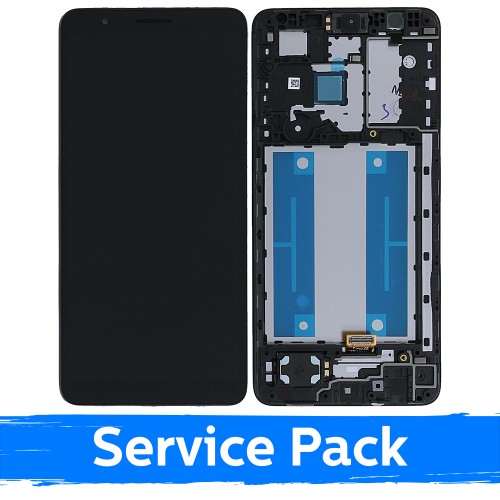 LCD Displejs Saderīgs ar Samsung A013 A01 Core (2020) Melns Ar Frame (Service Pack)