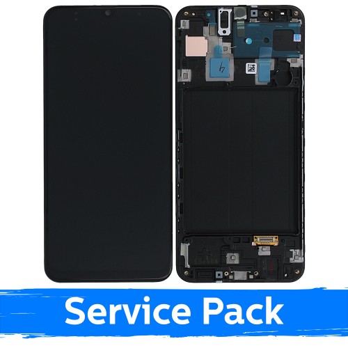 LCD Displejs Saderīgs ar Samsung A305 A30 Melns Ar Frame (Service Pack)