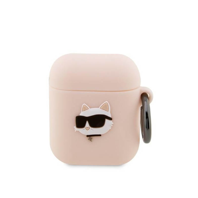 Karl Lagerfeld KLA2RUNCHP AirPods 1/2 apvalks rozā/rozā silikona Choupette galva 3D