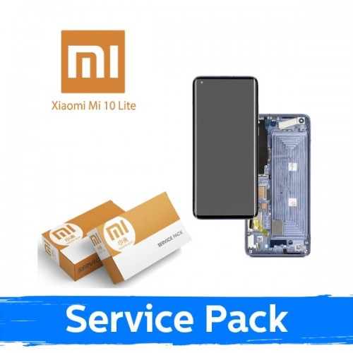 LCD Displejs Saderīgs ar Xiaomi Mi 10 Lite 5G Ar Frame / Cosmic Pelēks / (Service Pack)