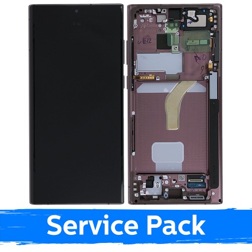 LCD Displejs Saderīgs ar Samsung S908 S22 Ultra Ar Frame / Burgundy / (Service Pack)