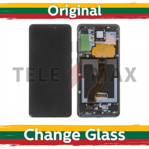 LCD Displejs Saderīgs ar Samsung G986 (G985) S20 Plus / Cosmic Melns / original (Renewed: Telemax)