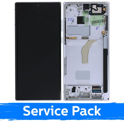 LCD Displejs Saderīgs ar Samsung S908 S22 Ultra Ar Frame / Balts / (Service Pack)