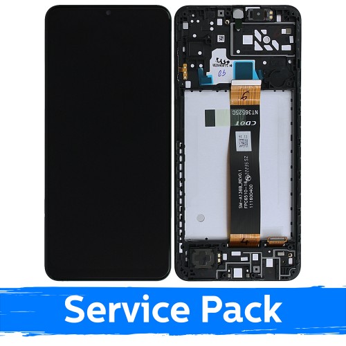 LCD Displejs Saderīgs ar Samsung A047 A04s Melns Ar Frame (Service Pack)