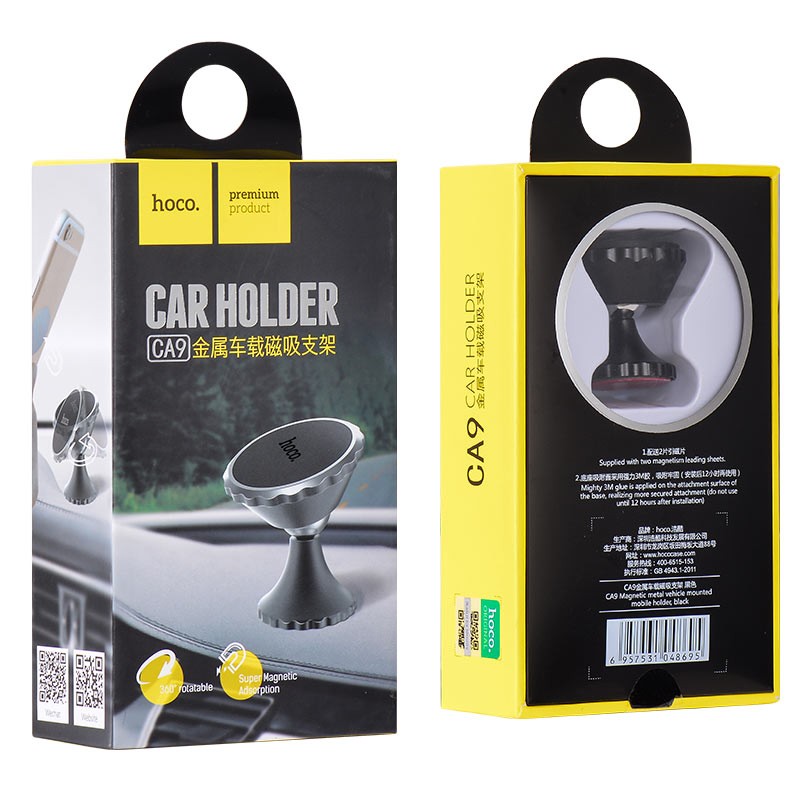 Universal car phone holder Hoco CA9 magnetic fixing, melns