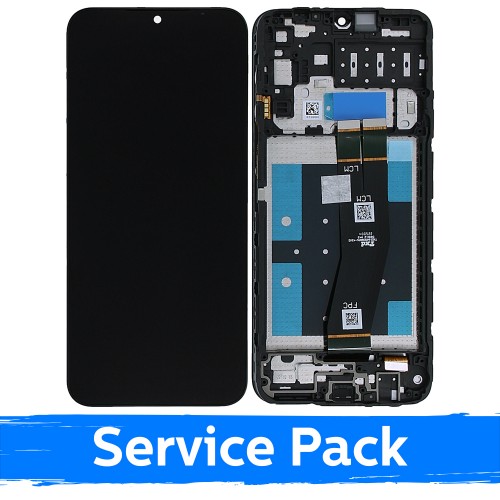 LCD Displejs Saderīgs ar Samsung A145 A14 4G (A145P/A145R) Melns Ar Frame (Service Pack)