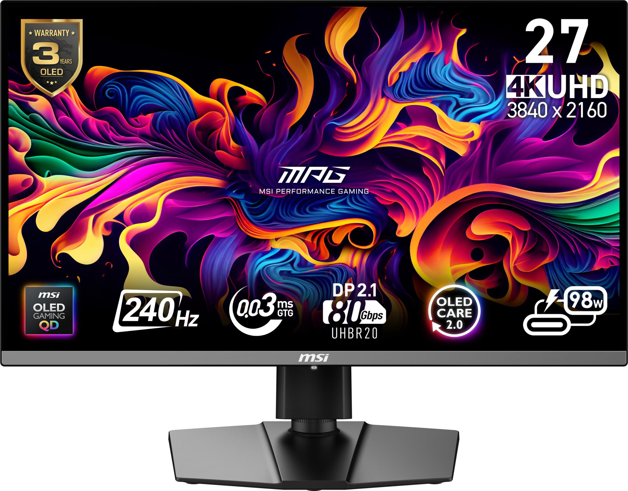 Monitors MSI MPG 272URX QD-OLED 27" spēļu 4K 3840x2160 240Hz 0.03ms melns