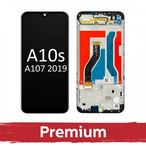 LCD Displejs Saderīgs ar Samsung A107 A10s Melns ar Frame OEM