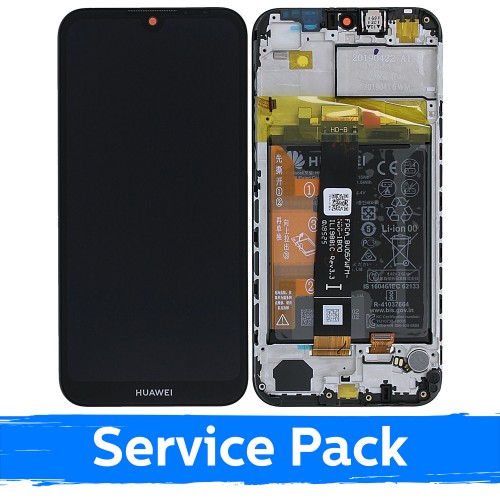 LCD Displejs Saderīgs ar Huawei Y5 2019 Melns Ar Frame (Service Pack)