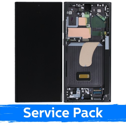 LCD Displejs saderīgs ar Samsung S918 S23 Ultra ar rāmi / Phantom melns (sarkans) (Graphite) / (Service Pack)