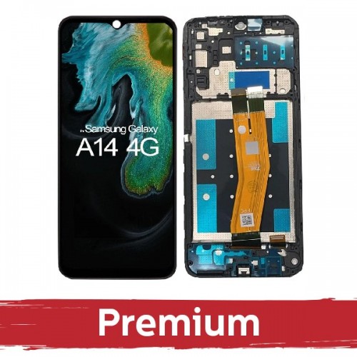 LCD displejs saderīgs ar Samsung A145R (A145P) A14 4G melns ar rāmi OEM