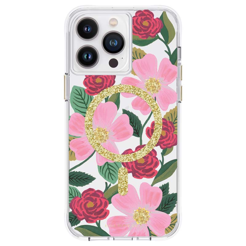 Rifle Paper Clear MagSafe - maciņš decorated in zeltains iPhone 14 Pro Max (Rose Garden)