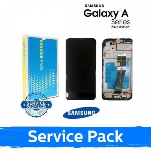 LCD displejs saderīgs ar Samsung A037F A03s non-EU Melns ar rāmi (Service Pack)