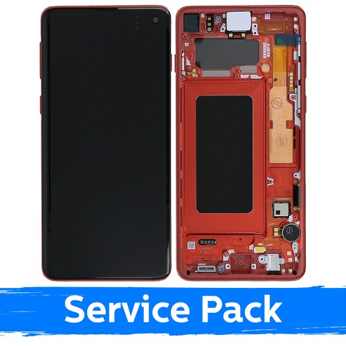 LCD Displejs Saderīgs ar Samsung G973 S10 Ar Frame / Cardinal Sarkans / (Service Pack)