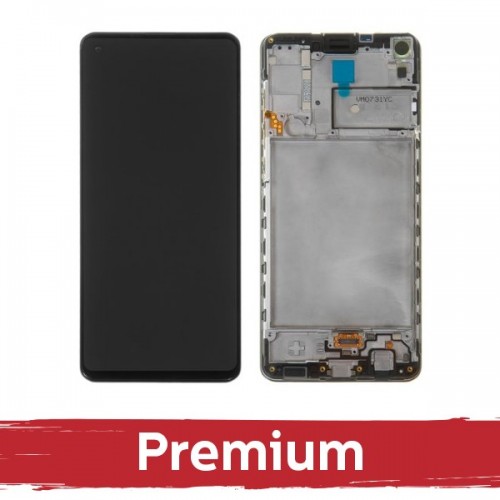 LCD displejs saderīgs ar Samsung A217 A21s melns ar rāmi OEM