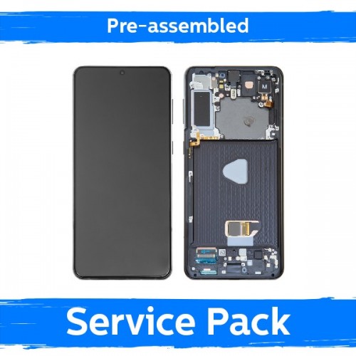 LCD displejs saderīgs ar Samsung G996 S21 Plus ar rāmi / Phantom Black / (Iepriekš salikts Service Pack)