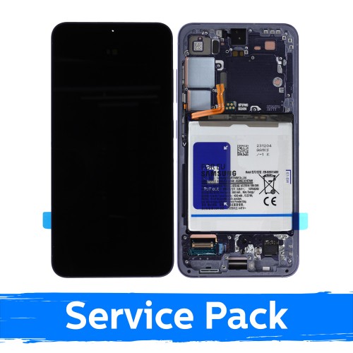 Saderīgs LCD displejs Samsung S921 S24 ar rāmi / Cobalt Violet / (Service Pack) + Iekļauts akumulators