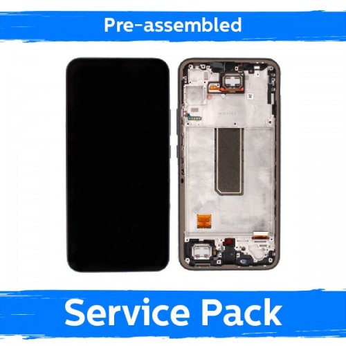 LCD displejs saderīgs ar Samsung A346 A34 5G ar rāmi / sudrabs / (Iepriekš samontēts Service Pack)