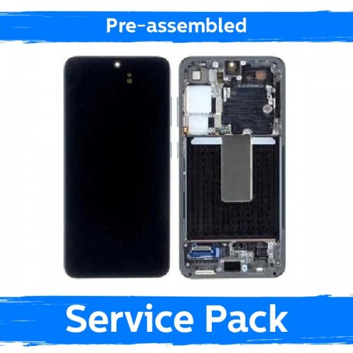 LCD displejs saderīgs ar Samsung S916 S23 Plus ar rāmi / Phantom Black (Graphite) / (Iepriekš samontēts Service Pack)
