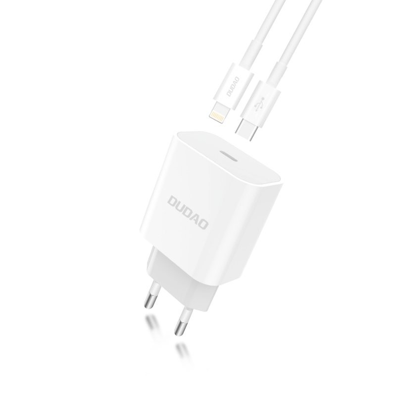 Lādētājs Dudao (A8EU) + "USB-C (Type-C) to Lightning Kabelis" (1xUSB-C 18W) balts