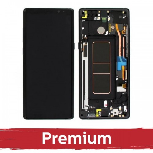 LCD displejs saderīgs ar Samsung N950 Note 8 ar rāmi / Pusnakts melns / OEM