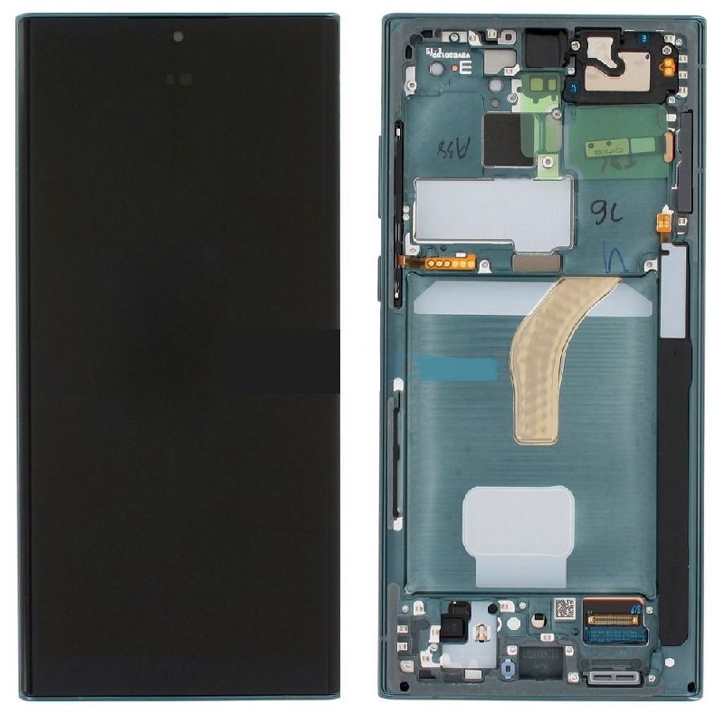 LCD screen Samsung S908 S22 Ultra ar touch screen un frame Zaļš original (service pack)