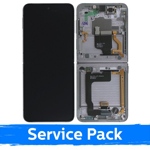 LCD displejs saderīgs ar Samsung F721 Z Flip4 (INNER) ar rāmi / Balts / (Service Pack)