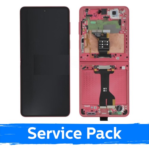 LCD displejs saderīgs ar Samsung F766 Z Flip7 (INNER) ar rāmi / Koraļļu sarkans / (Service Pack)