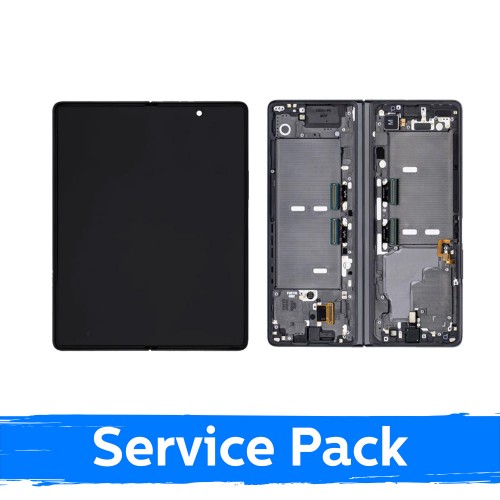 LCD displejs saderīgs ar Samsung F916 Z Fold2 (INNER) ar rāmi / Mystic Black / (Service Pack)