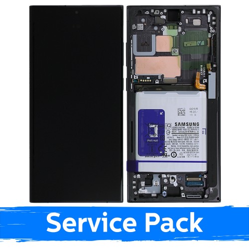 LCD Displejs Samsung S918 S23 Ultra ar rāmi / Phantom Melns (Sarkans)(Grafīts) / (Service Pack) +IEKĻAUJOT BATERIJU