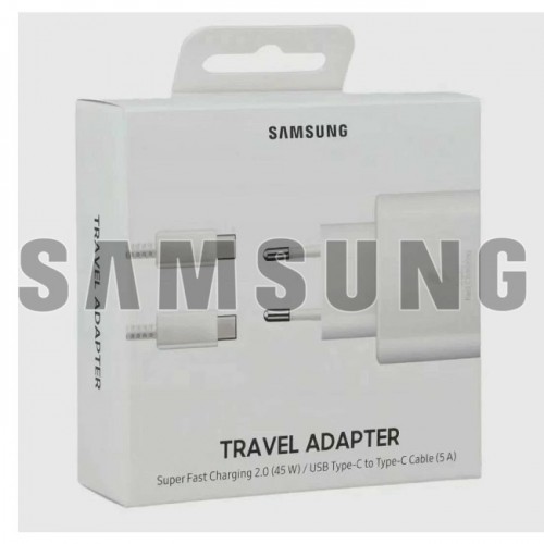 Lādētājs Samsung EP-TA845 balts 45W (ar iepakojumu) + Type-C 180cm kabelis / 100% oriģināls /