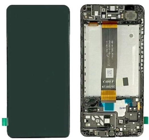 LCD screen Samsung A047 A04S 2022 ar touch screen un frame Melns original (service pack)