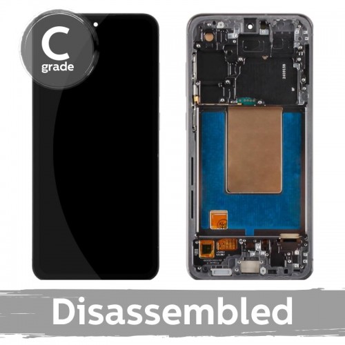 LCD displejs saderīgs ar Samsung S721 S24 FE ar rāmi / pelēks (sudrabs) / (8/10 izjaukts)