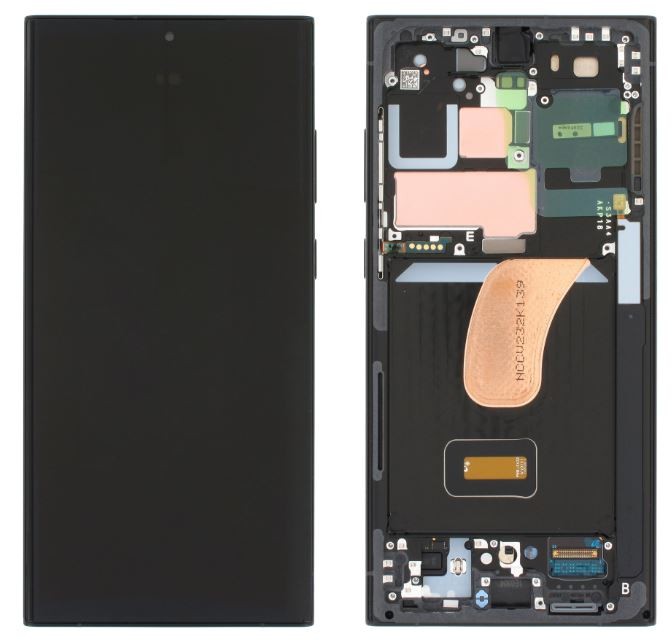 LCD screen Samsung S918 S23 Ultra 5G ar touch screen un frame Graphite/Sarkans original (assembled service pack)