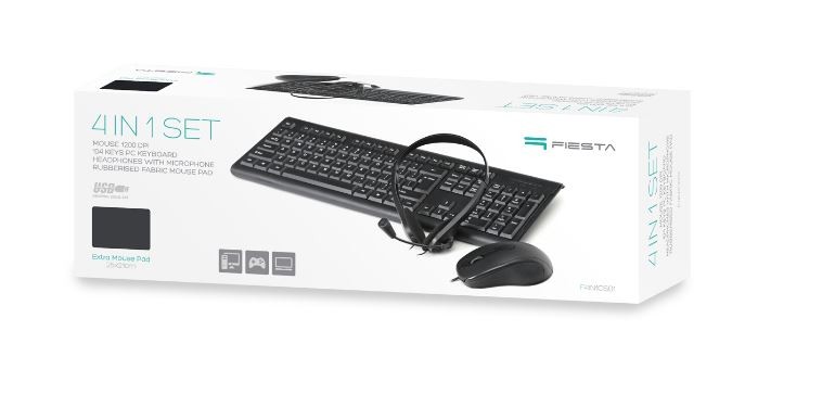 FIESTA KOMPLEKTS 4in1 (vadu tastatūra; pele; paliktnis; HF)