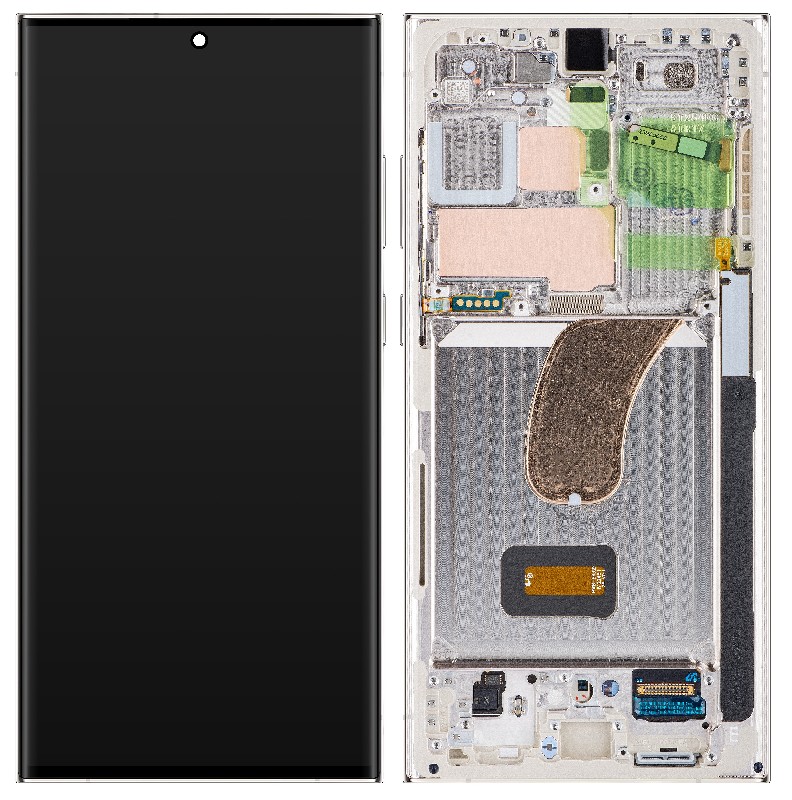 LCD screen Samsung S918 S23 Ultra 5G ar touch screen un frame Cream original (used Grade C)