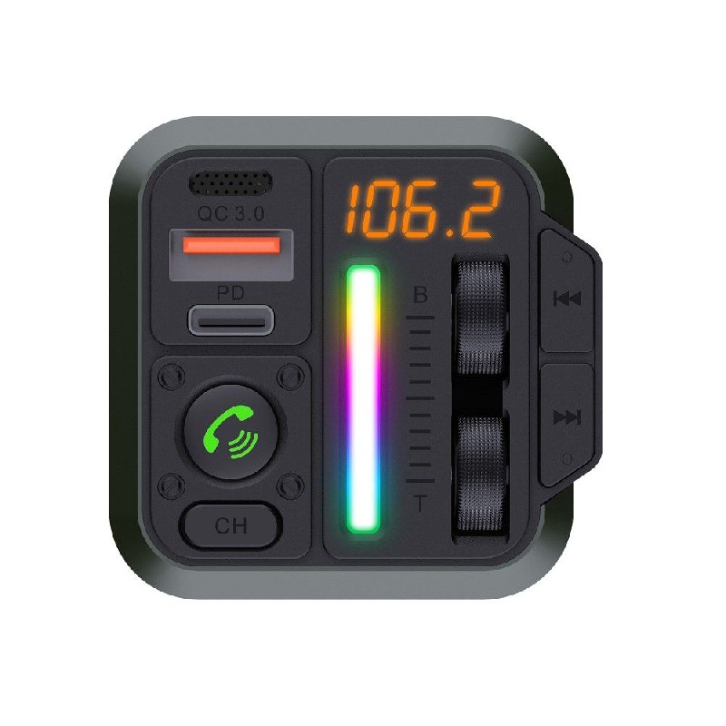 Auto lādētājs + FM raidītājs Blue Star (MT04B) (2xUSB-C, 20W, 3.0A) melns