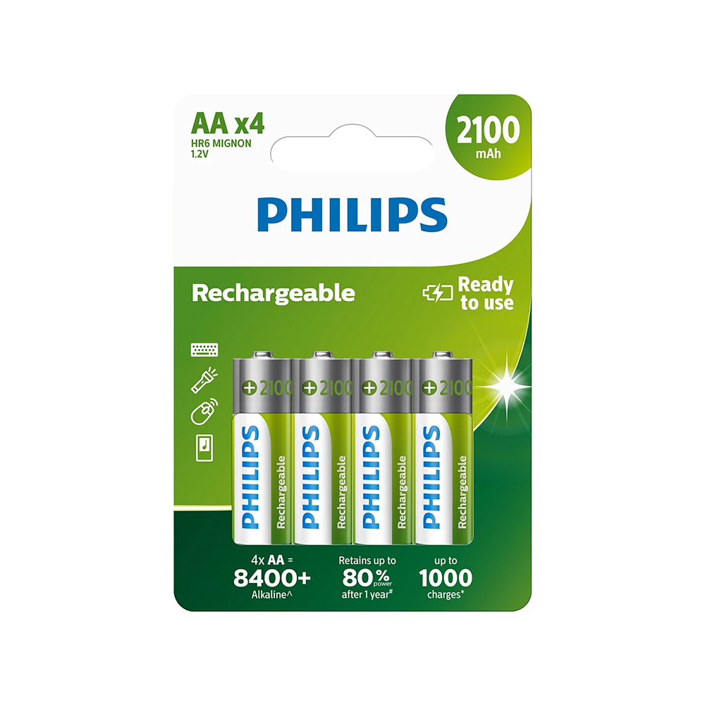 PHILIPS Uzlādējama baterija AA NiMH 2100mAh 4 gab. komplekts